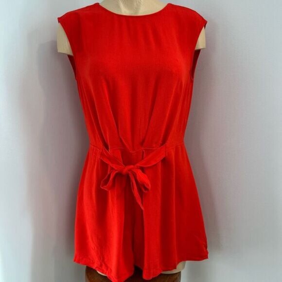 Zara Sleeveless Romper Playsuit Jumpsuit Sleeveless Front Wrap Tie Red Small - Picture 1 of 16